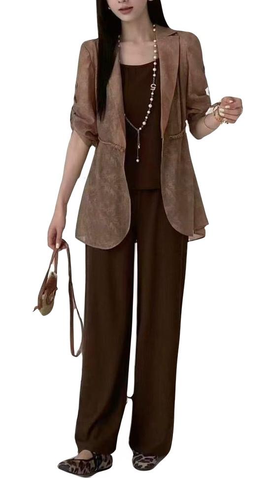 Imported Sheer Blazer & Wide- Leg Pant Set