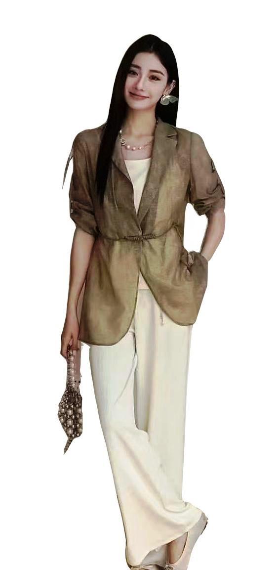 Imported Sheer Blazer & Wide- Leg Pant Set